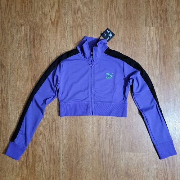 Puma X Dua Lipa T7 Cropped Jacket Purple Black Butterfly Logo Size Large L New - Picture 7 of 13